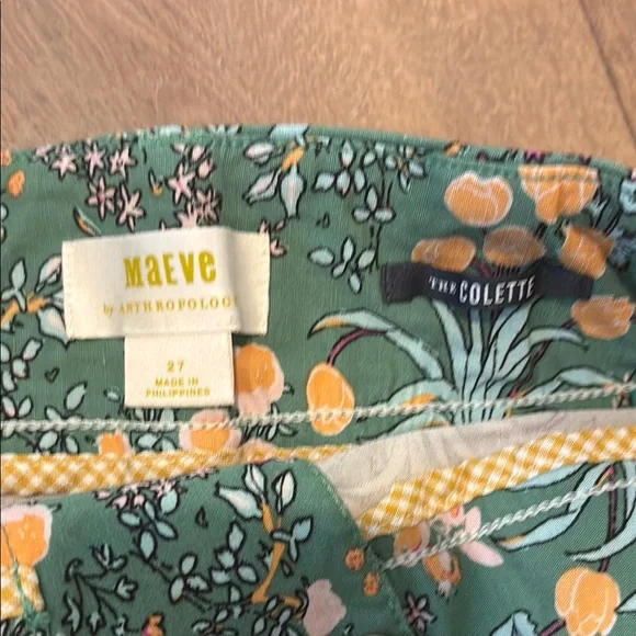Anthropologie High Waist Green and Yellow Floral Shorts - Picture 3 of 3